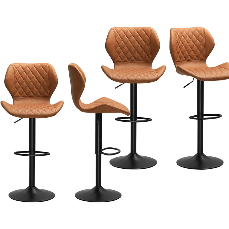 17 Stories Adjustable Bar Stools Set Of 4, Leather Brown Bar Stools